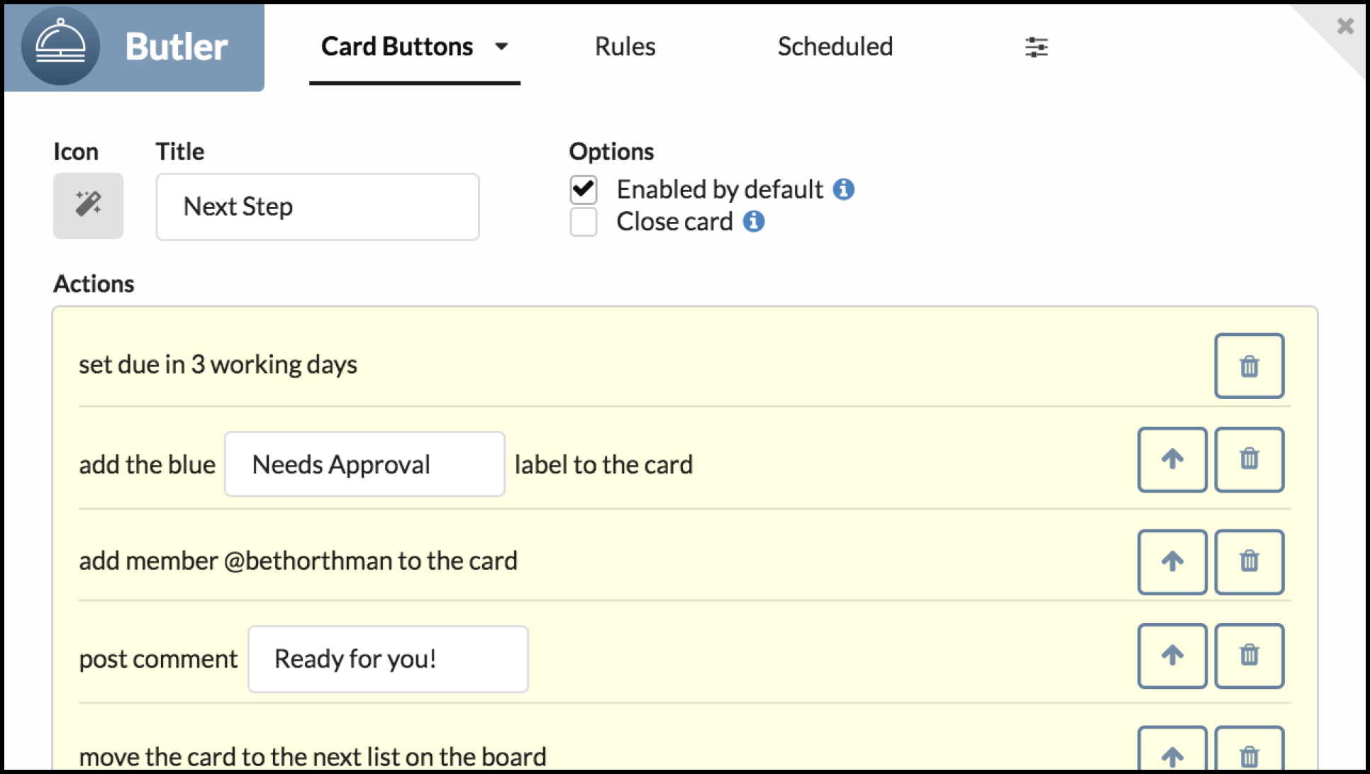 butler tool interface showing setup of automating tasks